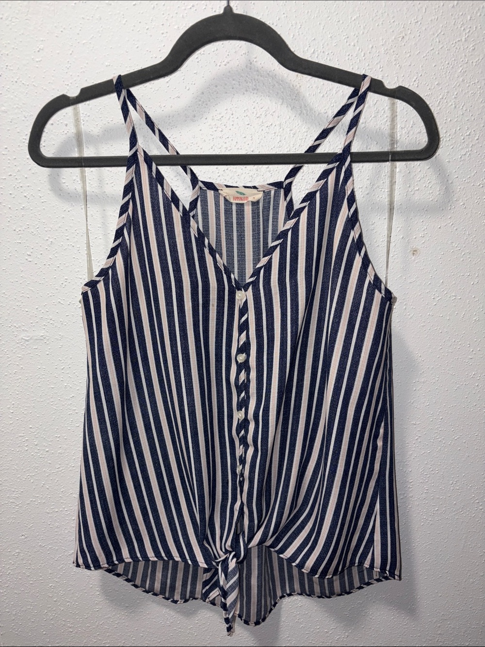 Hummingbird Navy, Light Pink & White Striped Tie-Front Camisole